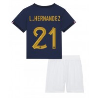 Fotballdrakt Barn Frankrike Lucas Hernandez #21 Hjemmedraktsett VM 2022 Kortermet (+ Korte bukser)